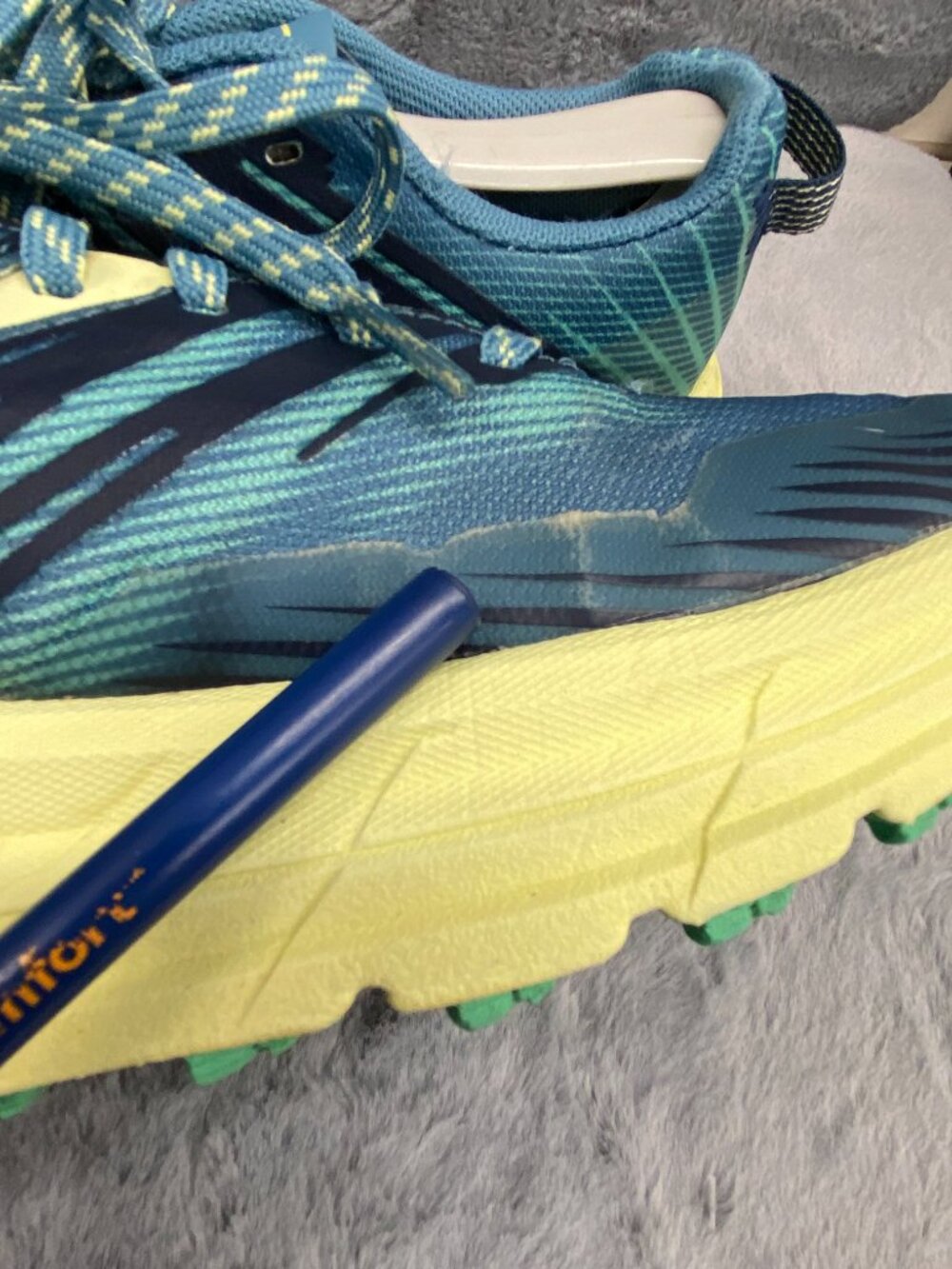 Hoka Speedgoat 4 Trail Running Hiking Blue Yellow Sneakers Shoes Womens Size 8 - Picture 7 of 14